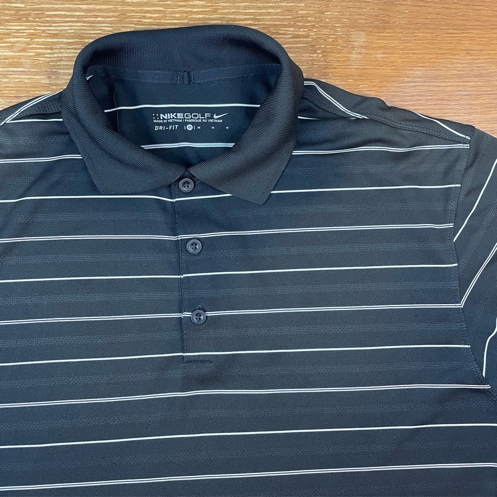 Nike Golf Men's M Black White Stripe Dri-Fit Athletic Shirt Preppy Resortwear